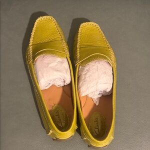 Clarks Women's Chartuese Green patent leather penny Loafers